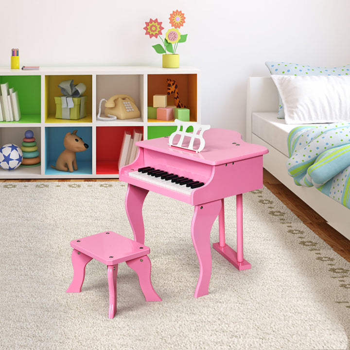 Costway Classic 30 Key baby Grand Wooden Piano Toddler Toy w/ Bench and Music Rack Image 4