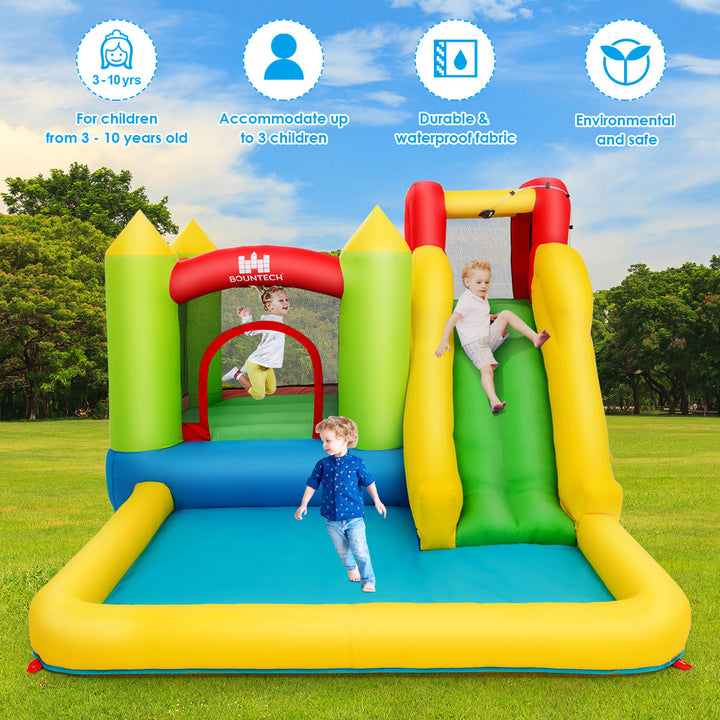 Inflatable Bounce House Water Slide Jump Bouncer with Climbing Wall and Splash Pool Blower Excluded Image 4