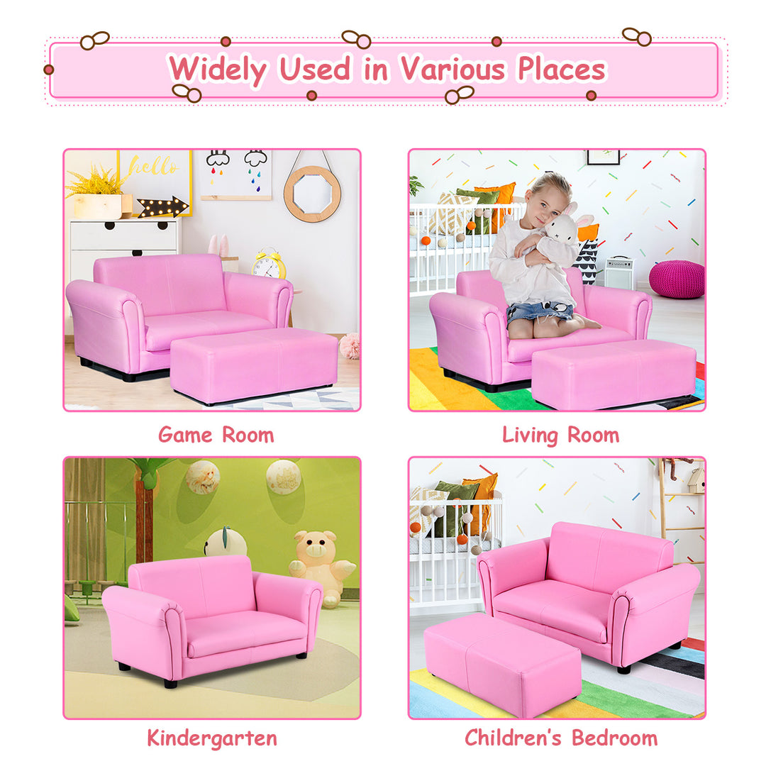 Pink Kids Sofa Armrest Chair Couch Lounge Children Birthday Gift w/ Ottoman Image 4