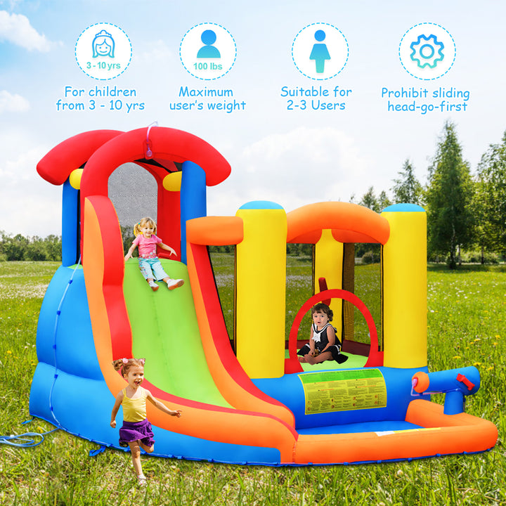 Inflatable Bounce House Kid Water Splash Pool Slide Jumping Castle w/740W Blower Image 4