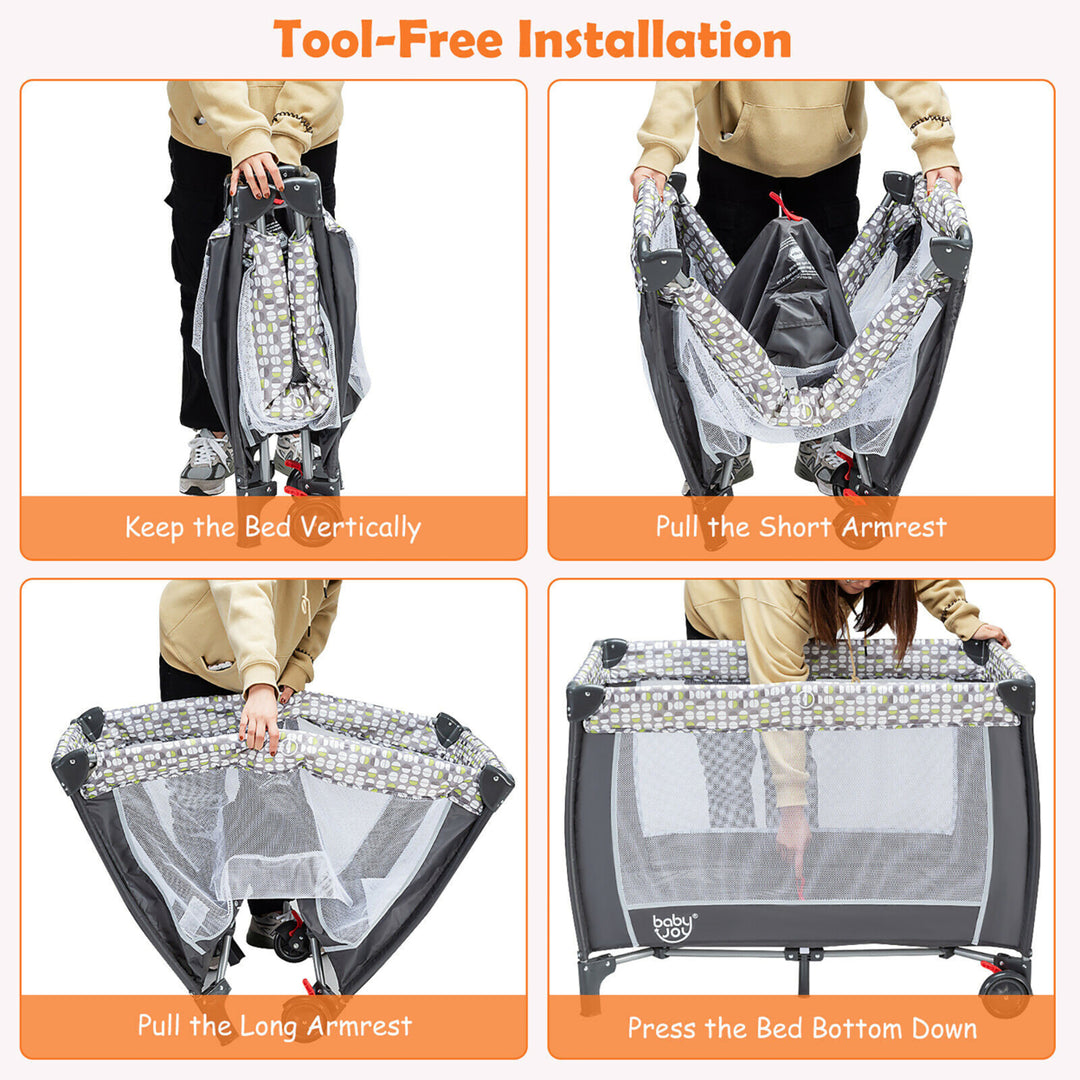 Babyjoy Portable Foldable Baby Playard Playpen Nursery Center w/ Changing Station and Net Image 4