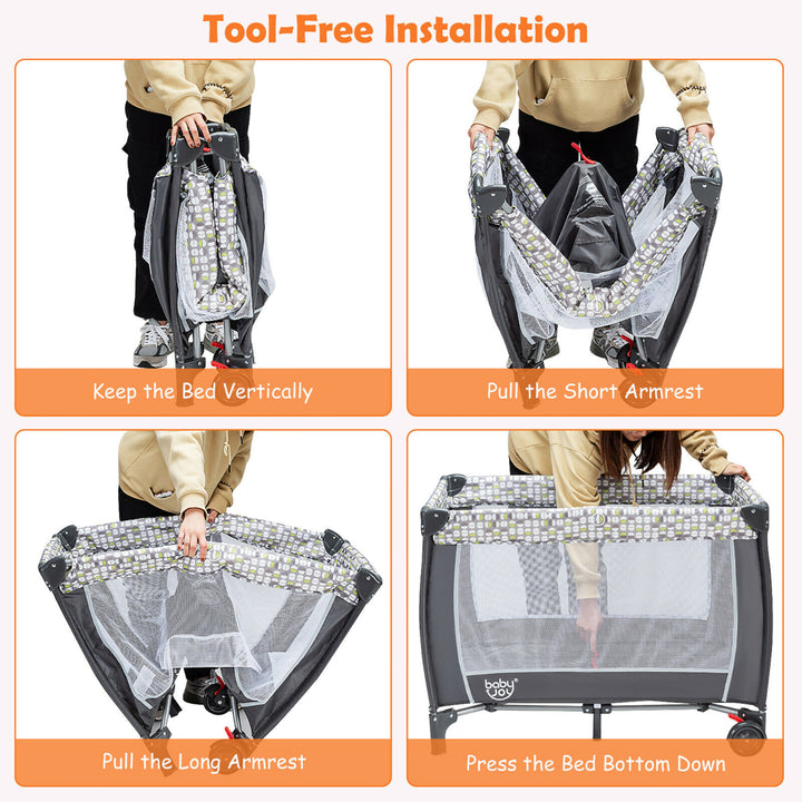 Babyjoy Portable Foldable Baby Playard Playpen Nursery Center w/ Changing Station and Net Image 4