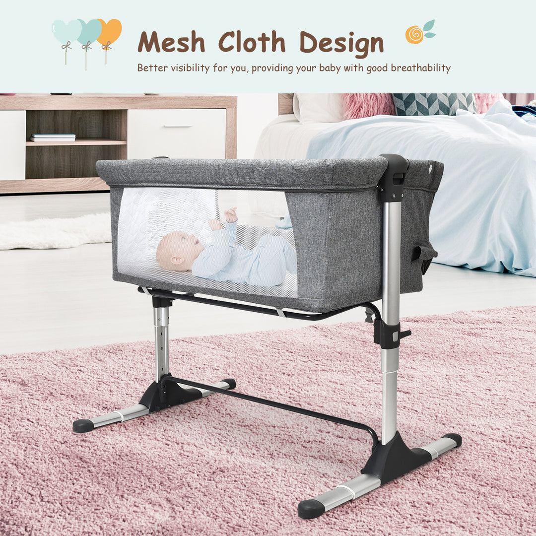Baby joy Portable Baby Bed Side Sleeper Infant Travel 10 Inclined Bassinet Crib W/Carrying Bag Grey Image 6