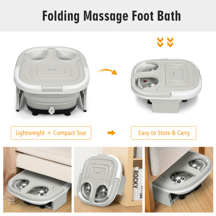 Foldable Foot Spa Bath Motorized Massager w/ Bubble Red Light Timer Heat Gray Image 4