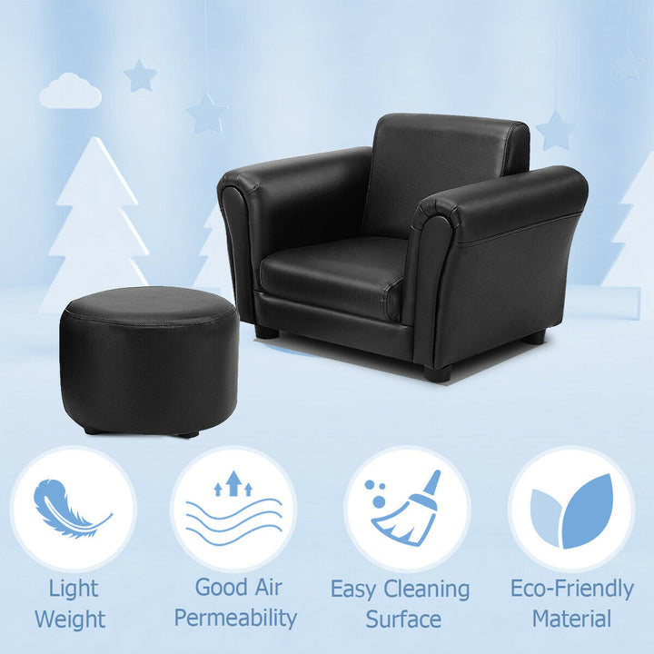 Costway Kids Sofa Armrest Chair Couch Children Toddler Birthday Gift w/ Ottoman Black Image 4