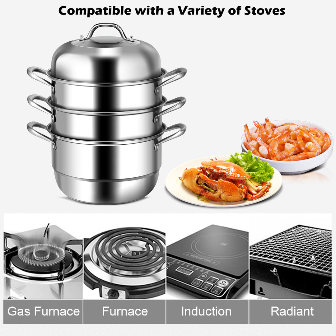 3 Tier 11 Inch Stainless Steel Steamer Set Cookware Pot Saucepot Double Boiler Image 4