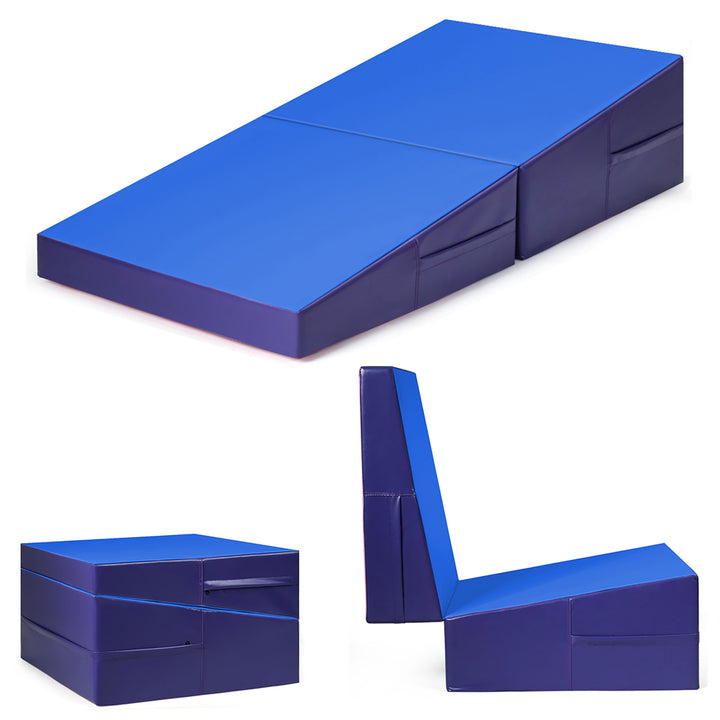 Incline Gymnastics Exercise Mat Folding Wedge Ramp Fitness Mat Tumbling Blue Image 4