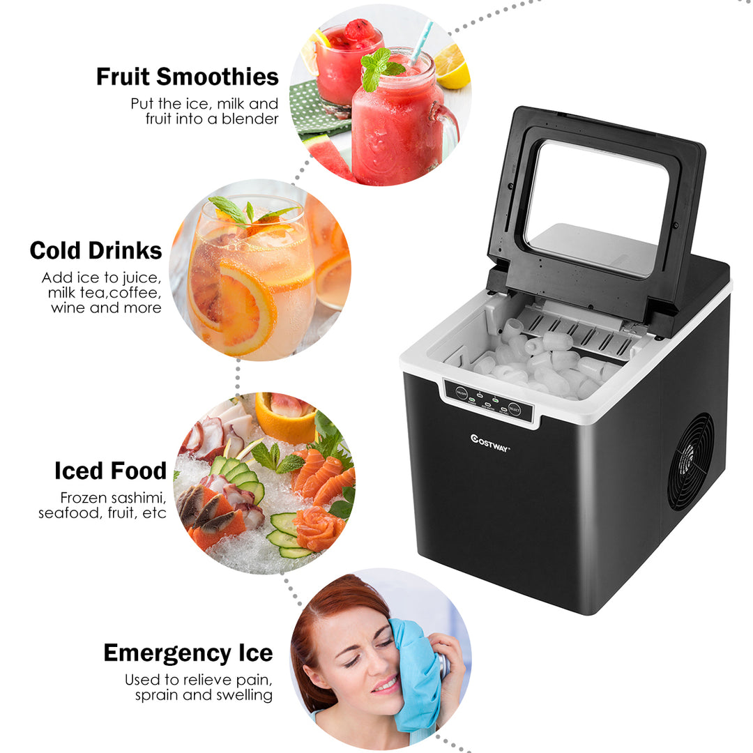 Ice Maker Machine Countertop 26Lbs/24H Portable W/Scoop and Basket Black Image 4