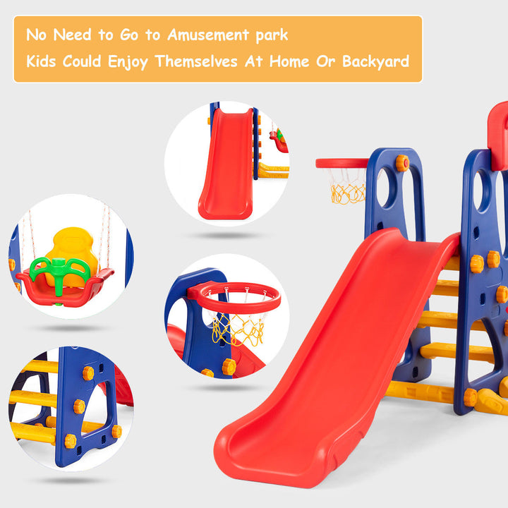 3 in 1 Junior Children Climber Slide Swing Seat Basketball Hoop Playset Image 4