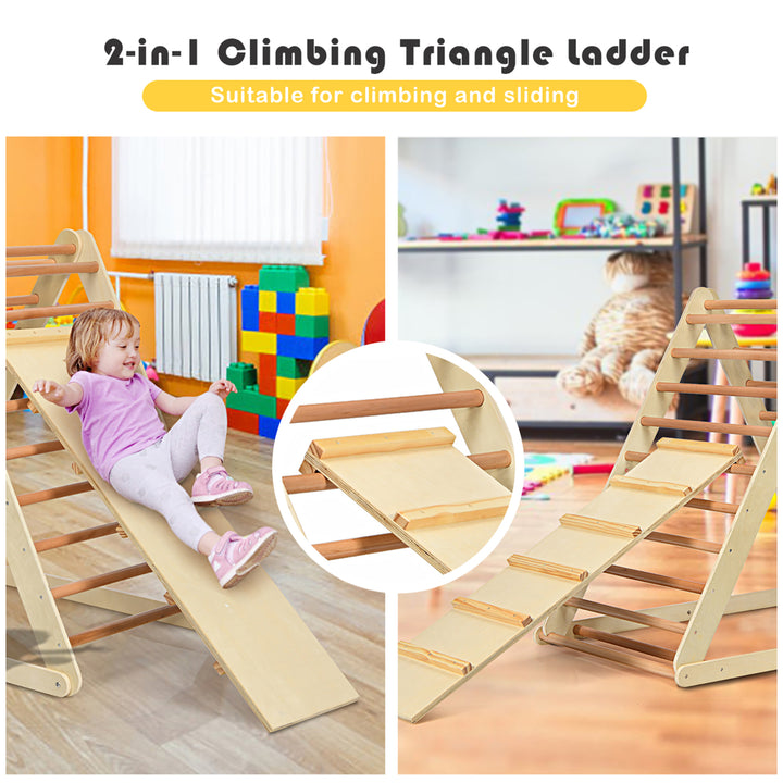 Foldable Wooden Climbing Triangle Indoor Home Climber w/ Ladder for Toddler Baby Image 4