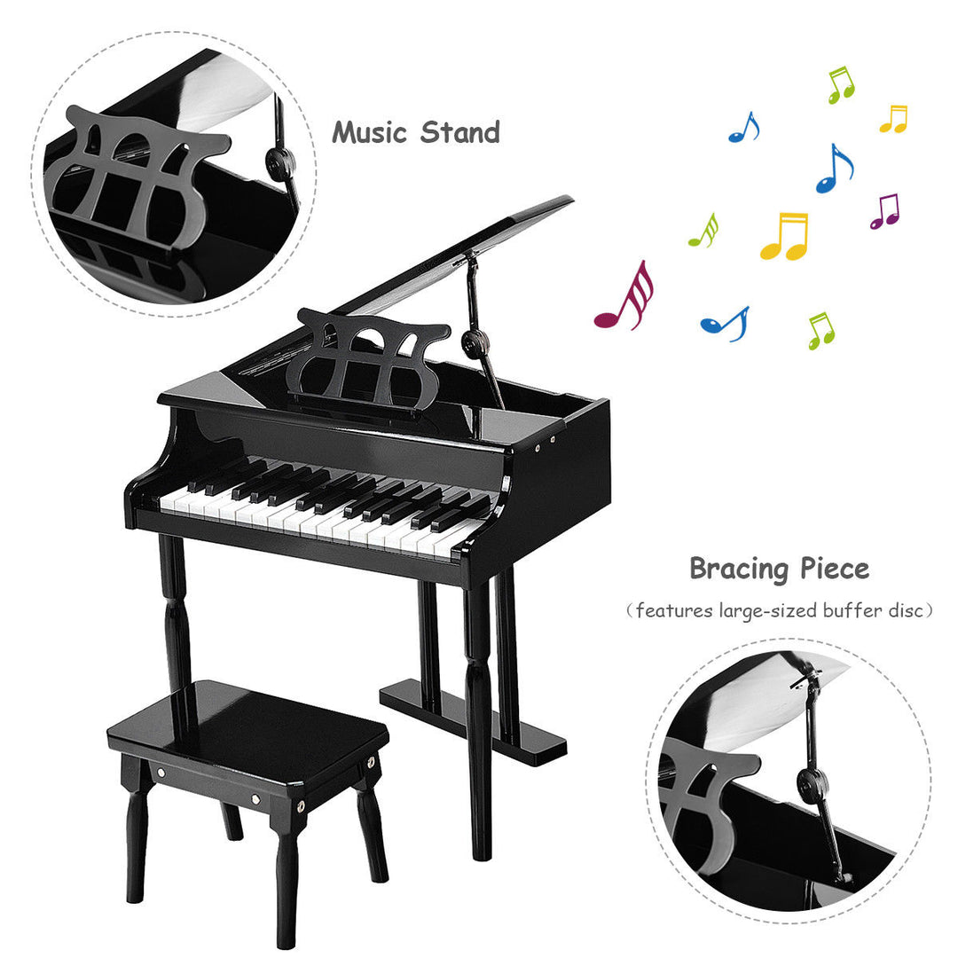 Childs 30 key Toy Grand Baby Piano w/ Kids Bench Wood Black Image 4