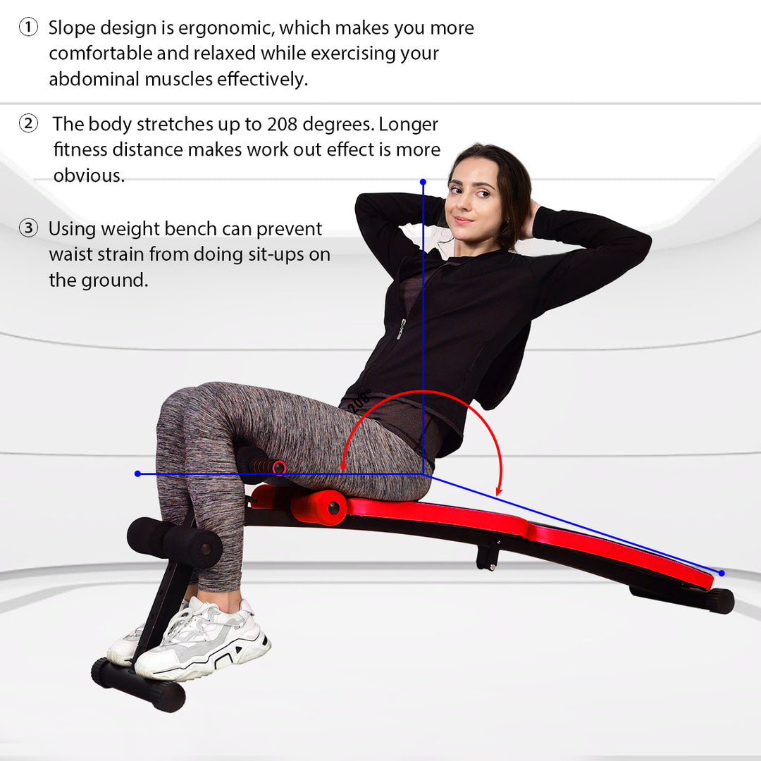 SuperFit Folding Weight Bench Adjustable Sit-up Board Curved Decline Bench BlueRed Image 4