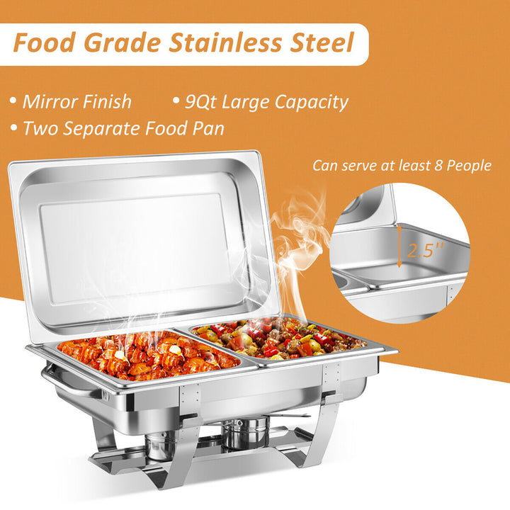 2 Packs Full Size Chafing Dish 9 Quart Stainless Steel Rectangular Chafer Buffet Image 4