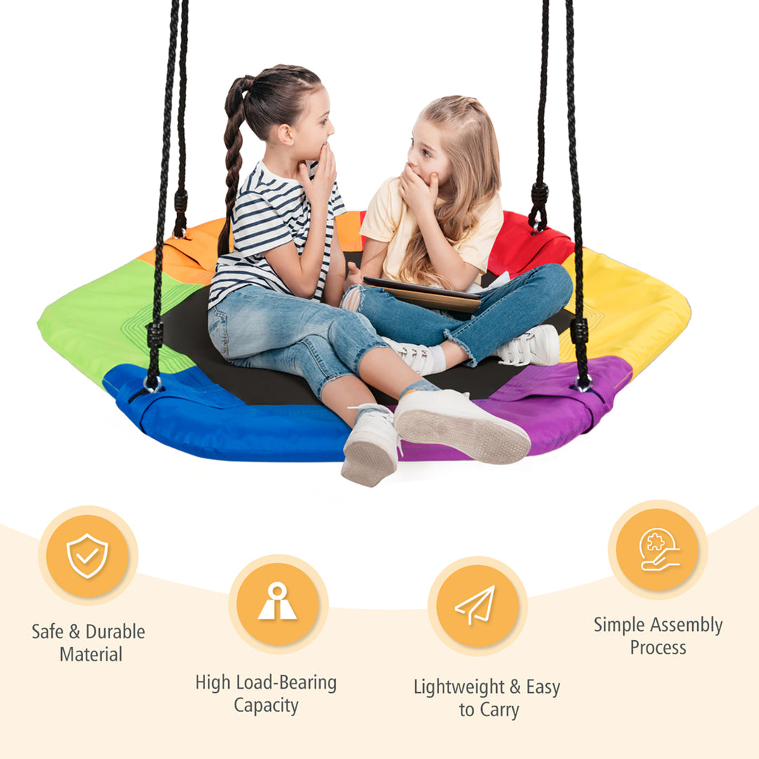 37 inch Hexagon Tree Swing with Adjustable Hanging Rope Colorful Image 4