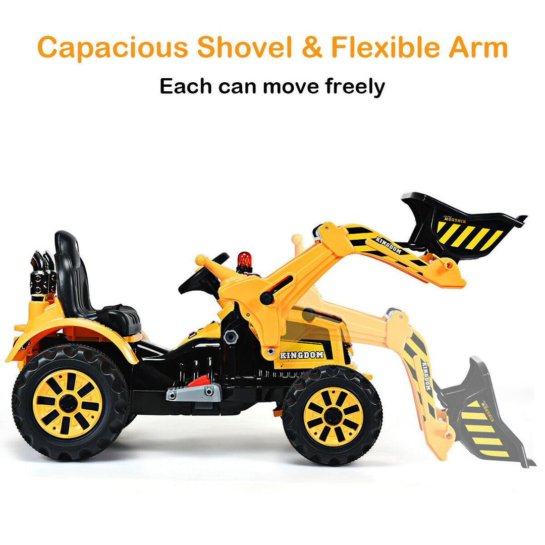 12V Battery Powered Kids Ride On Excavator Truck w/ Front Loader Digger Yellow Image 4