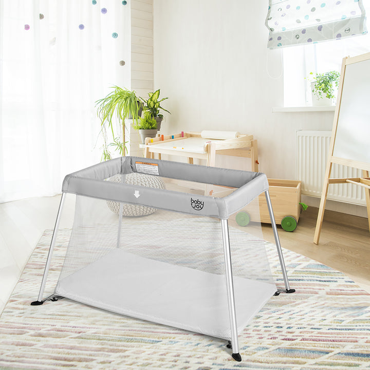 Portable Baby Playpen Playard Lightweight w/ Travel Bag For Newborn Toddler Gray/Pink Image 4