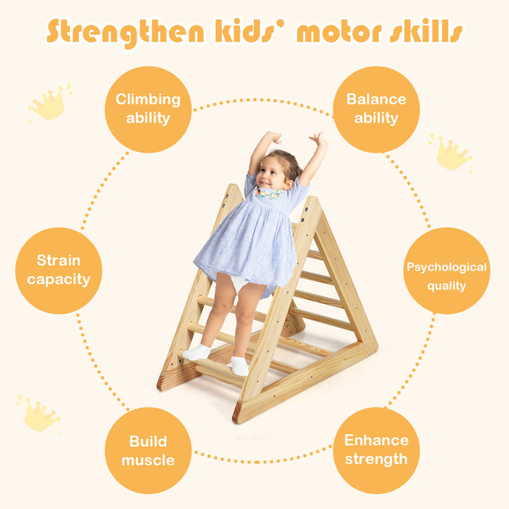 Wooden Climbing Pikler Triangle with Climbing Ladder For Toddler Step Training Natural Image 4