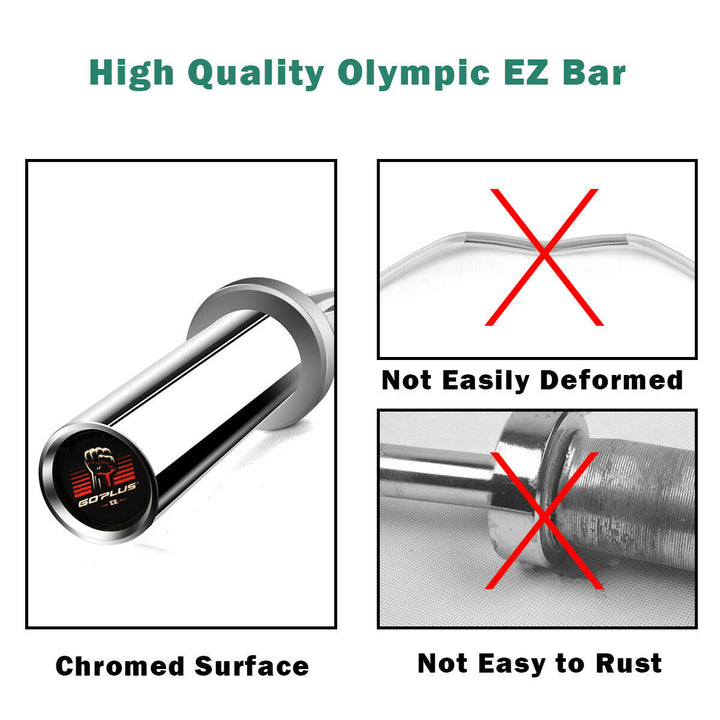 48Chrome Steel Olympic EZ Curl Bar 28mm Grip Home Gym Fitness Equipment Silver Image 4