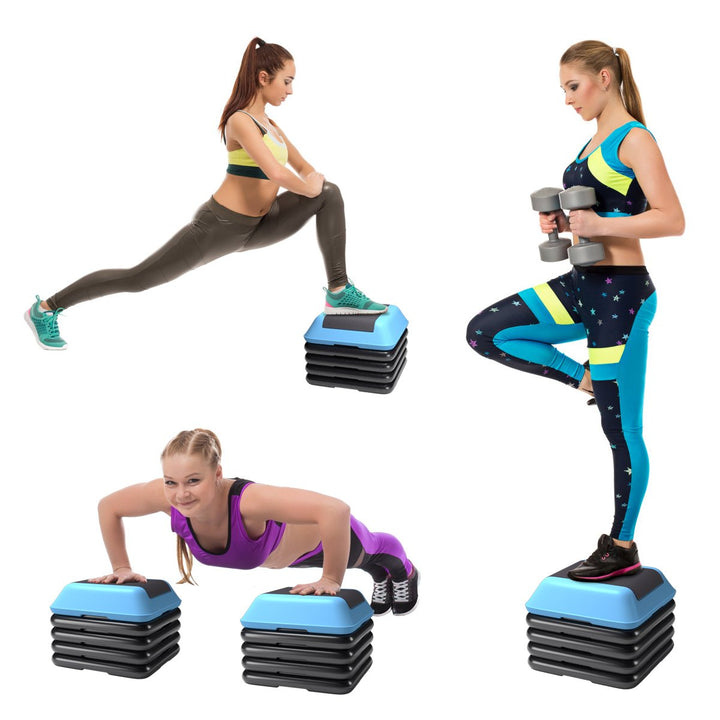 16Aerobic Step System 4 Risers Fitness Exercise Stepper Platform Cardio Workout Image 4