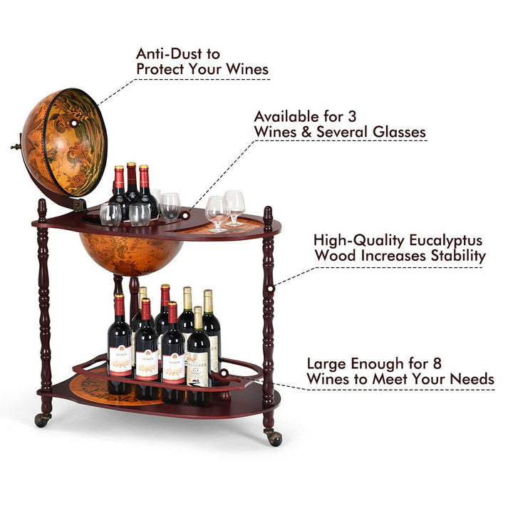 Wood Globe Wine Bar Stand 34 H 16th Century Italian Rack Liquor Bottle Shelf Image 4