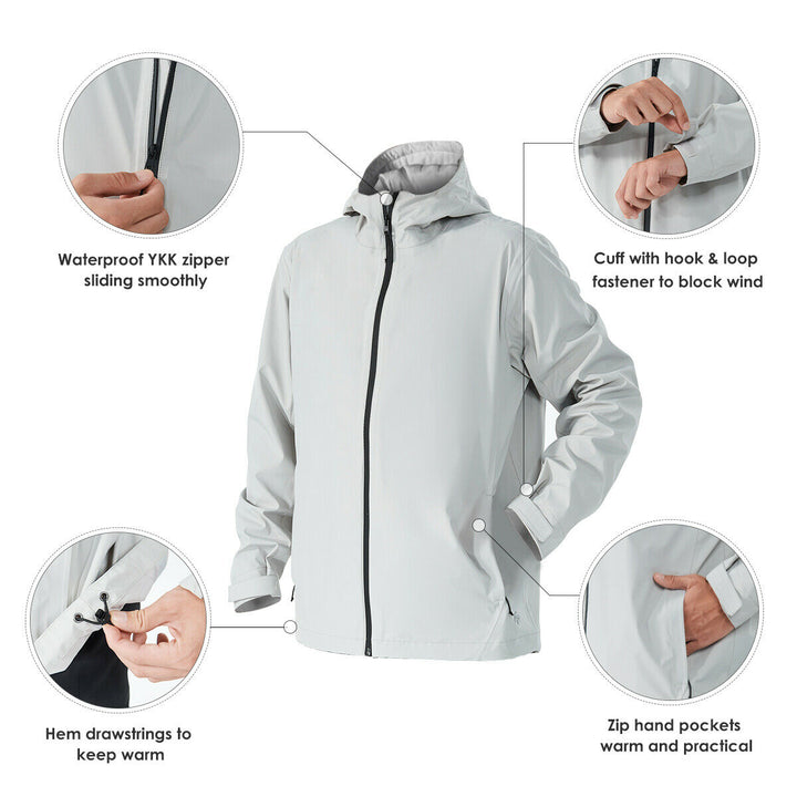 Goplus Mens Waterproof Rain Jacket Windproof Hooded Raincoat Shell with Cuff Grey Image 4