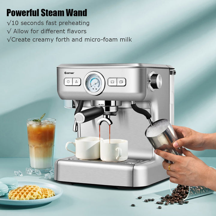 Semi-Auto Espresso Machine Maker Water Tank Pump Pressure w/ Milk Frother Wand Image 4