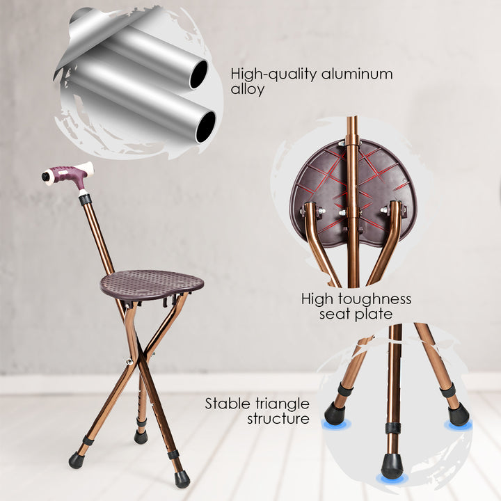 Lightweight Adjustable Folding Cane Seat Aluminum Alloy Crutch Chair With Light Image 4