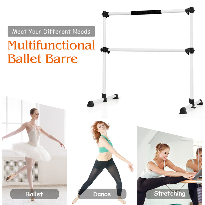 Portable Ballet Barre 4ft Freestanding Adjustable Double Dance Bar Silver Image 4