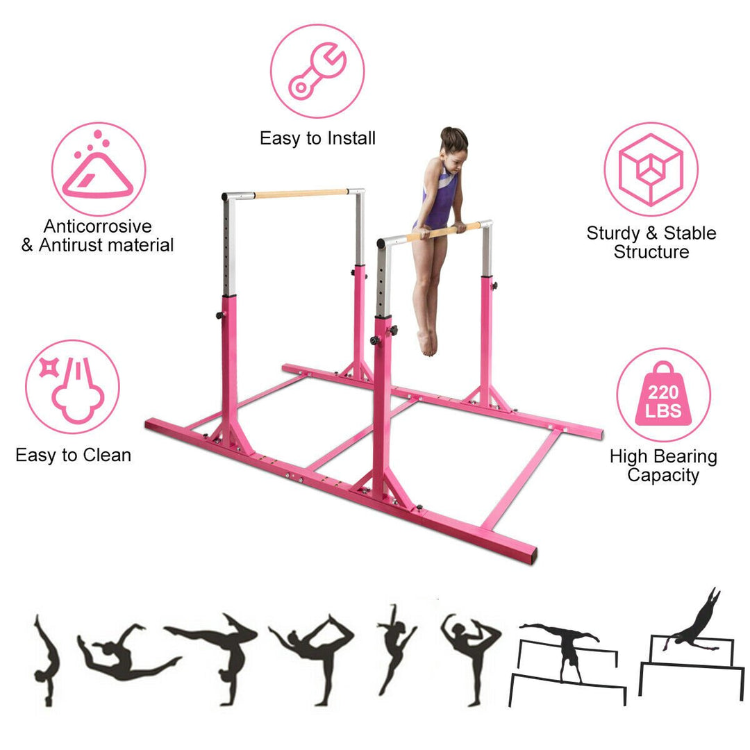 Kids Gymnastics Parallel Bars Double Horizontal Bars Adjustable Width Height Image 4