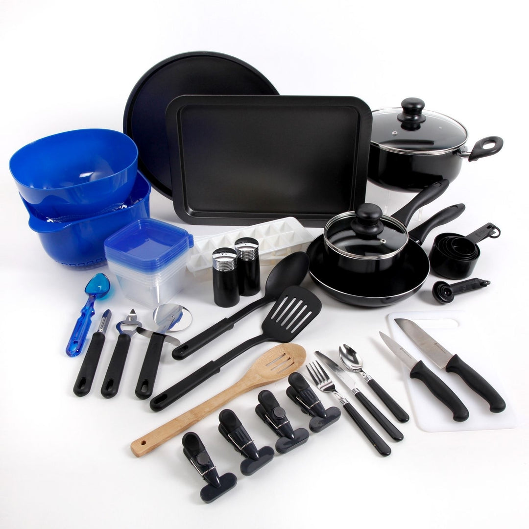 Back to Basics Nonstick Aluminum Cookware Set 59-Piece Black Image 1