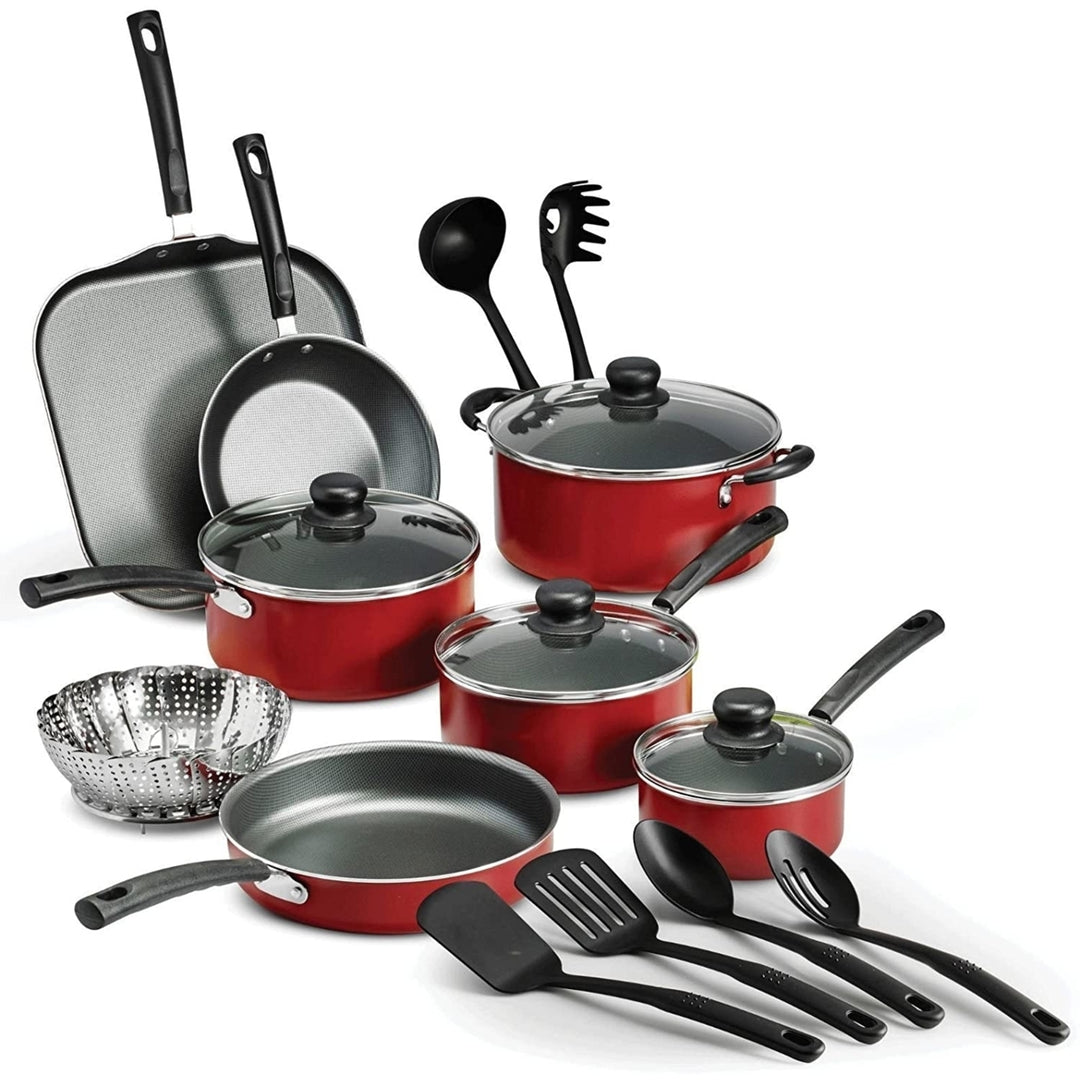 18 Piece Nonstick Pots & Pans Cookware Set Kitchen Kitchenware Cooking NEW (RED) Image 1