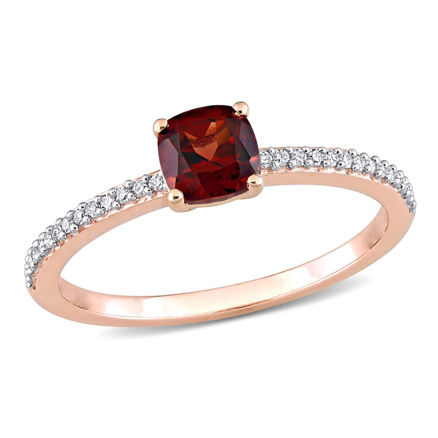 2/3 Carat (ctw) Garnet Ring in 10K Rose Pink Gold with 1/12 Carat (ctw) Diamonds Image 1