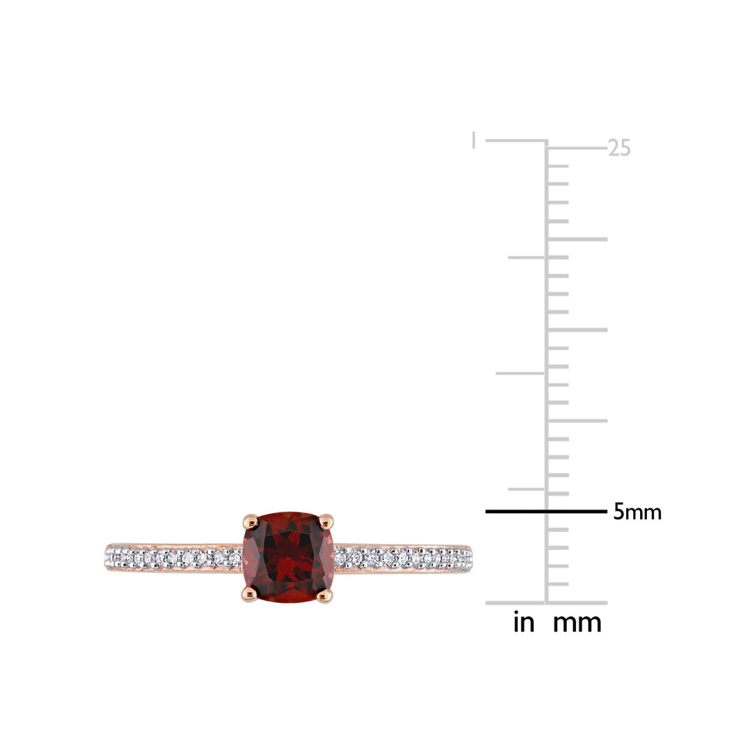 2/3 Carat (ctw) Garnet Ring in 10K Rose Pink Gold with 1/12 Carat (ctw) Diamonds Image 2