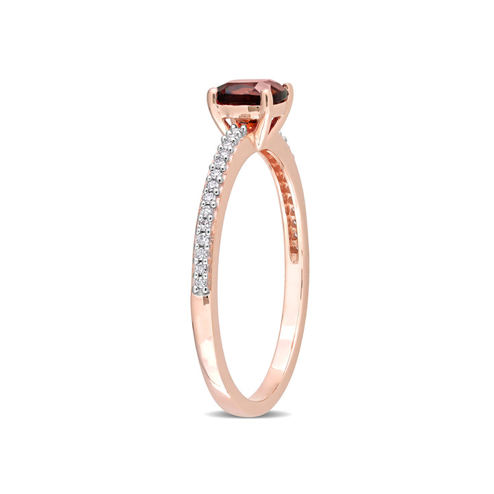 2/3 Carat (ctw) Garnet Ring in 10K Rose Pink Gold with 1/12 Carat (ctw) Diamonds Image 3