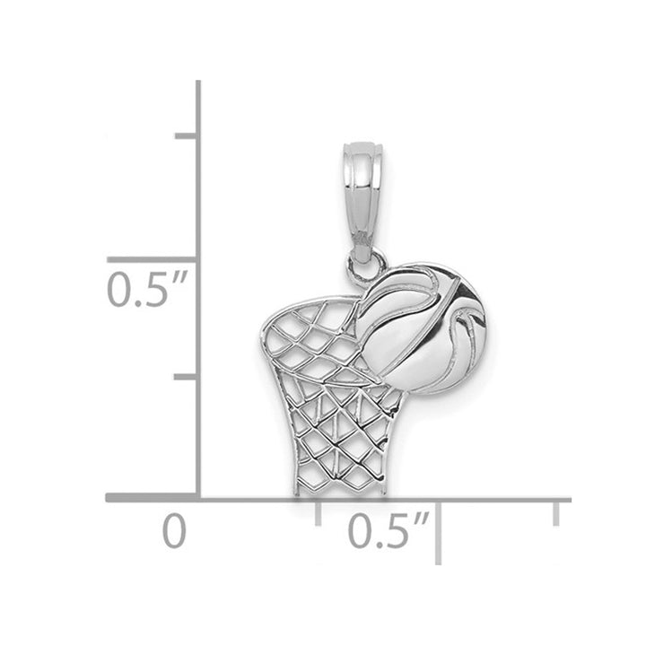 10K White Gold Basketball and Hoop Pendant Necklace Charm with Chain Image 3