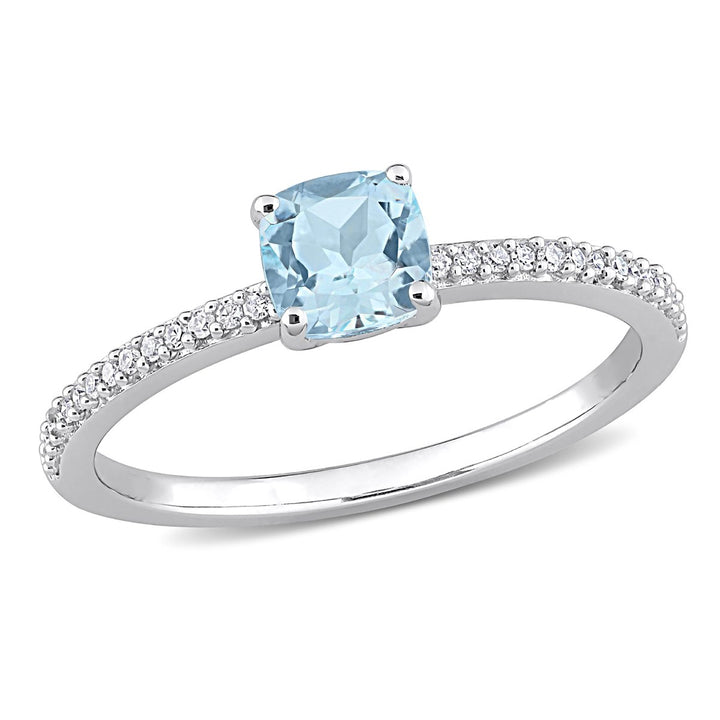 4/5 Carat (ctw) Blue Topaz and Diamond Solitaire Ring in 10K White Gold Image 1