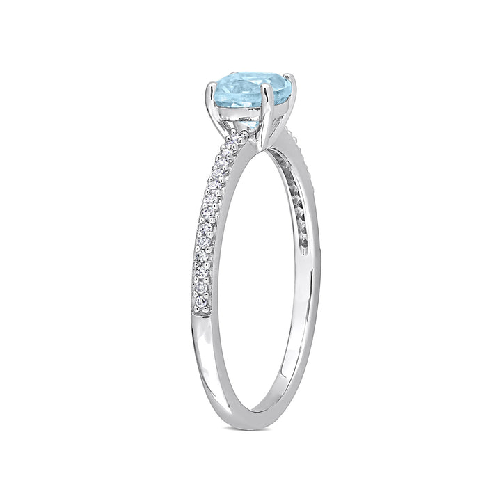 4/5 Carat (ctw) Blue Topaz and Diamond Solitaire Ring in 10K White Gold Image 4