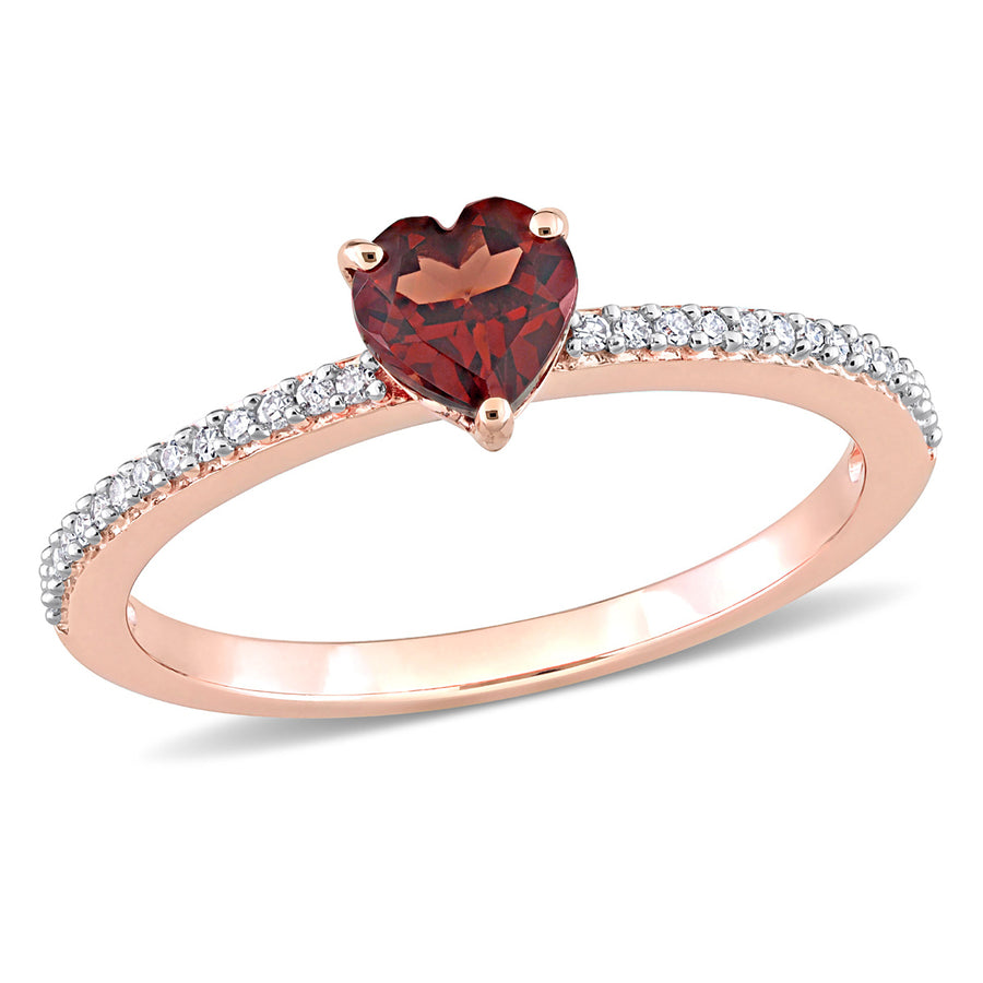 1/2 Carat (ctw) Garnet Heart Promise Ring in 10K Rose Pink Gold with Diamonds Image 1