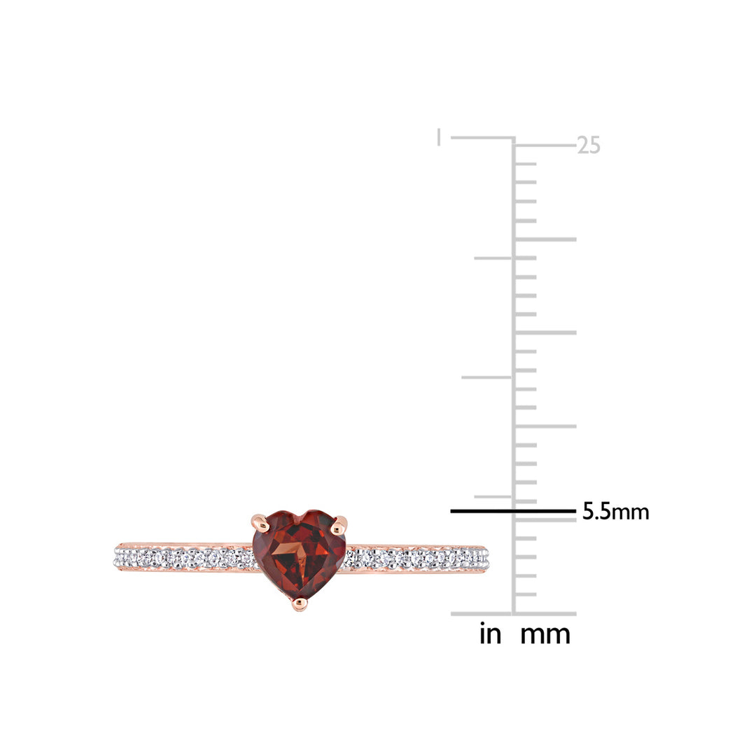 1/2 Carat (ctw) Garnet Heart Promise Ring in 10K Rose Pink Gold with Diamonds Image 3