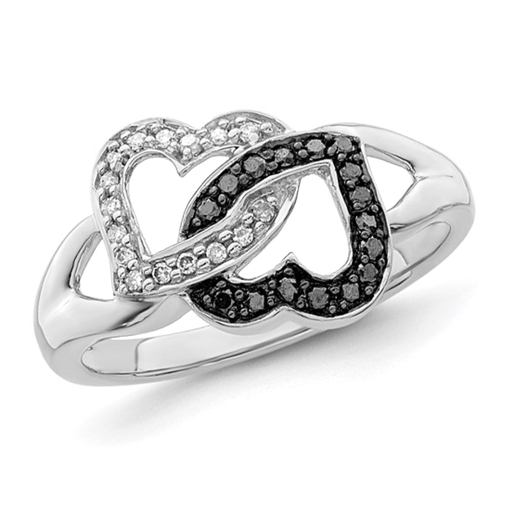 1/8 Carat (ctw) Black and White Diamond Heart Promise Ring in Sterling Silver Image 1