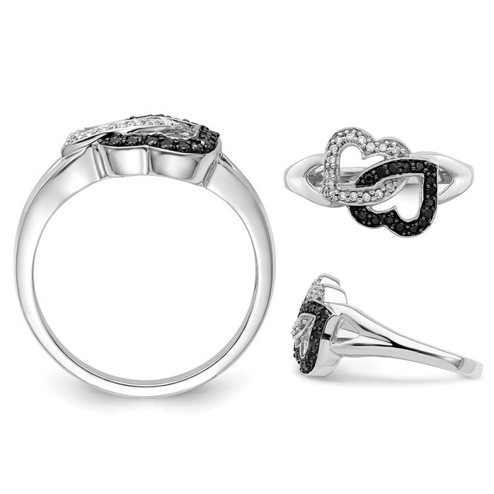 1/8 Carat (ctw) Black and White Diamond Heart Promise Ring in Sterling Silver Image 3