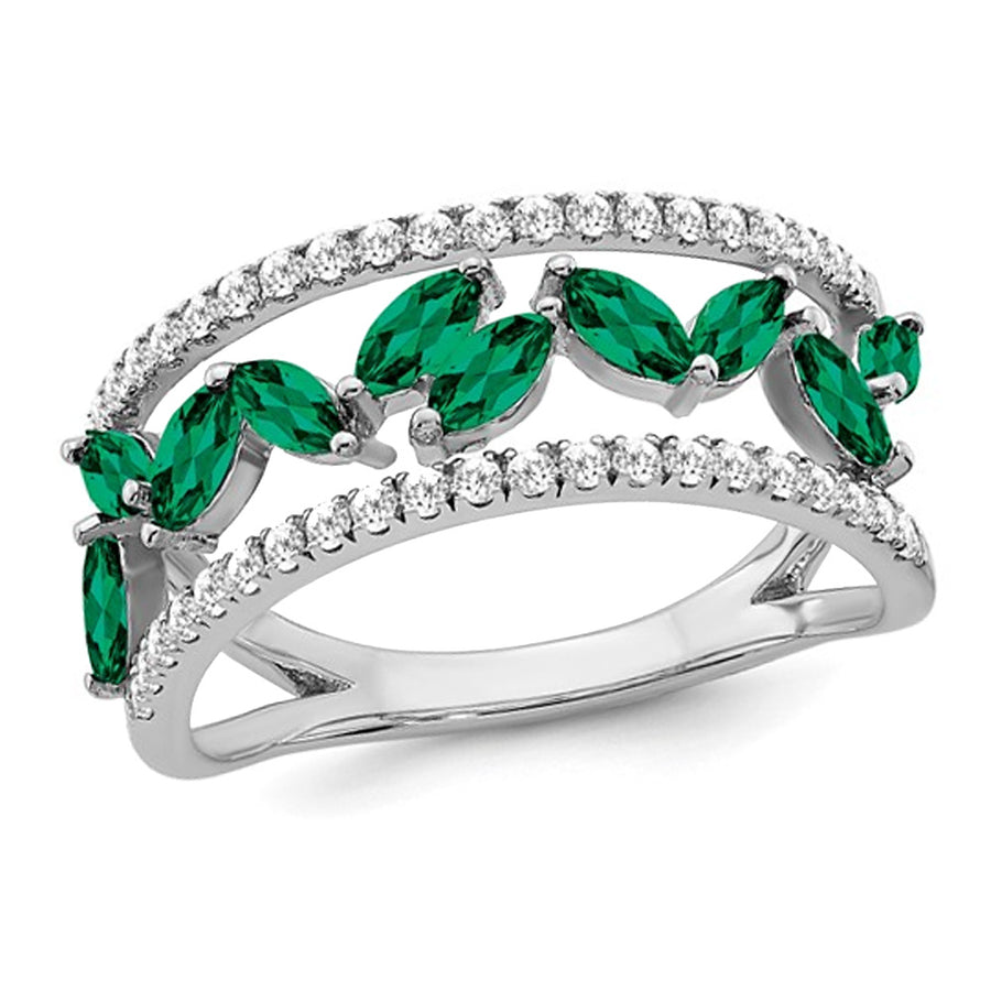 1.00 Carat (ctw) Lab-Created Emerald Band Ring in 14K White Gold with Diamonds 1/3 Carat (ctw) Image 1