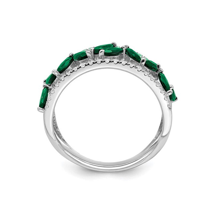 1.00 Carat (ctw) Lab-Created Emerald Band Ring in 14K White Gold with Diamonds 1/3 Carat (ctw) Image 2