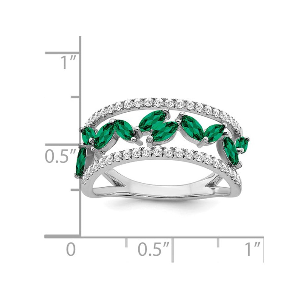1.00 Carat (ctw) Lab-Created Emerald Band Ring in 14K White Gold with Diamonds 1/3 Carat (ctw) Image 3