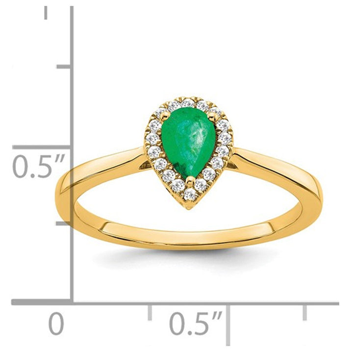 1/2 Carat (ctw) Emerald Teardrop Ring in 14K Yellow Gold with Diamonds Image 3