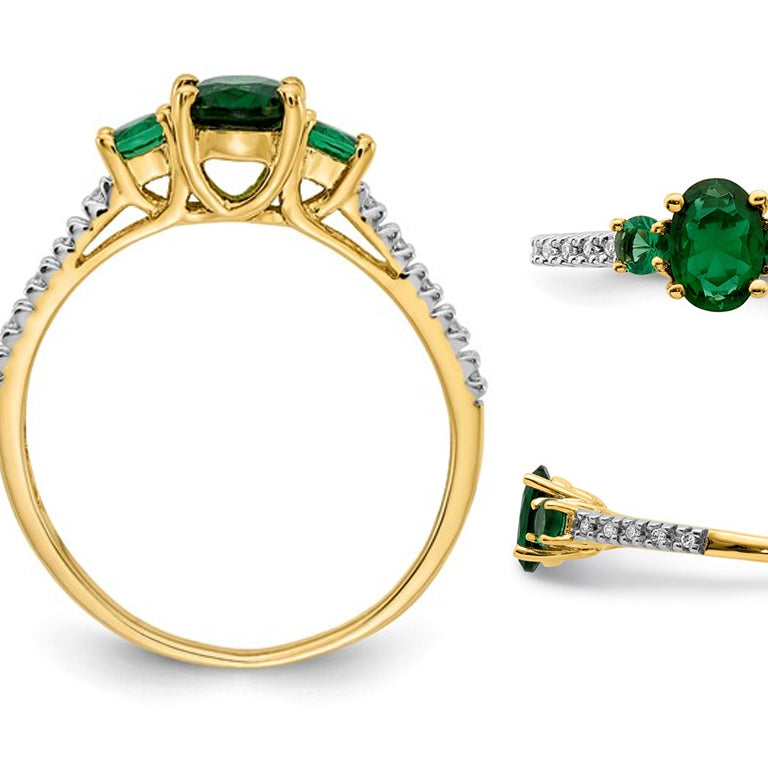 1.00 Carat (ctw) Three-Stone Emerald Ring in 14K Yellow Gold Image 4