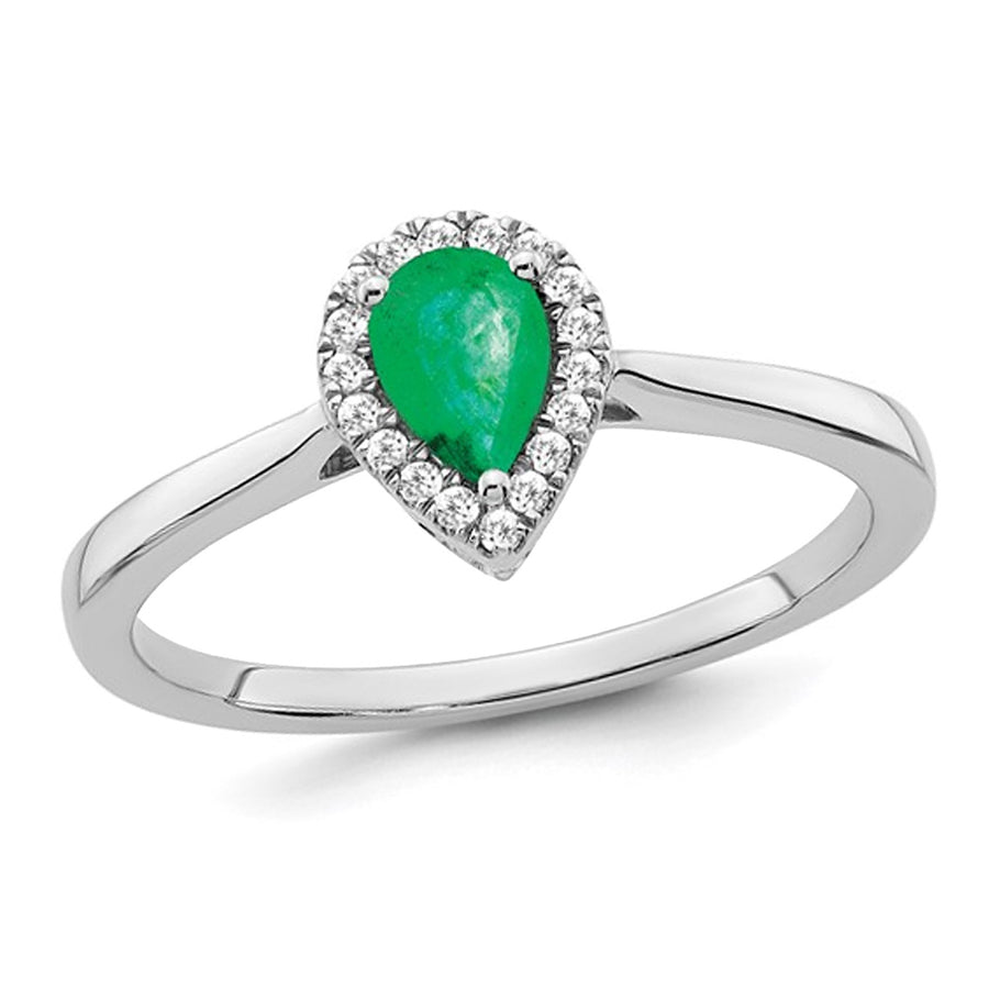 1/2 Carat (ctw) Emerald Teardrop Ring in 14K White Gold with Diamonds Image 1