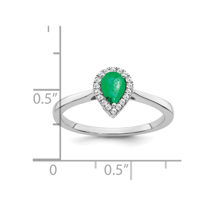 1/2 Carat (ctw) Emerald Teardrop Ring in 14K White Gold with Diamonds Image 3