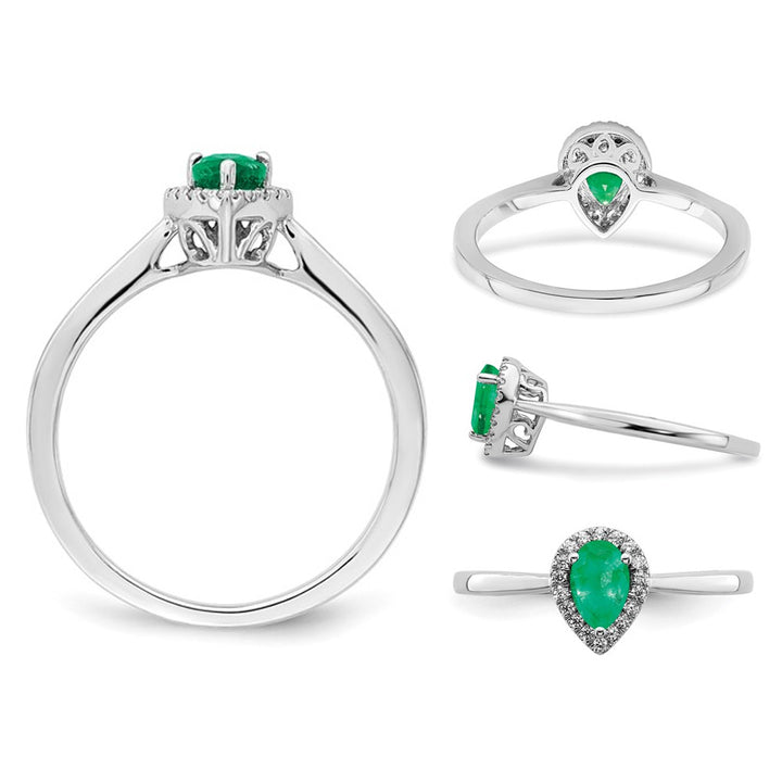 1/2 Carat (ctw) Emerald Teardrop Ring in 14K White Gold with Diamonds Image 4