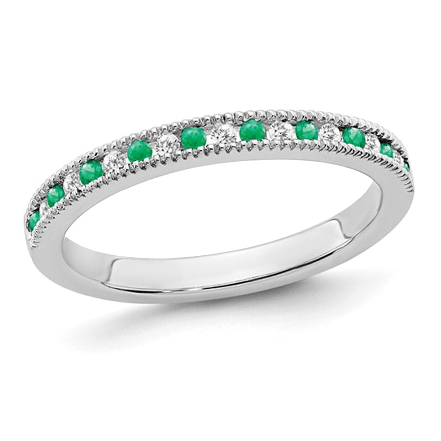 1/4 Carat (ctw) Emerald Semi-Eternity Wedding Band Ring in 14K White Gold with Diamonds Image 1